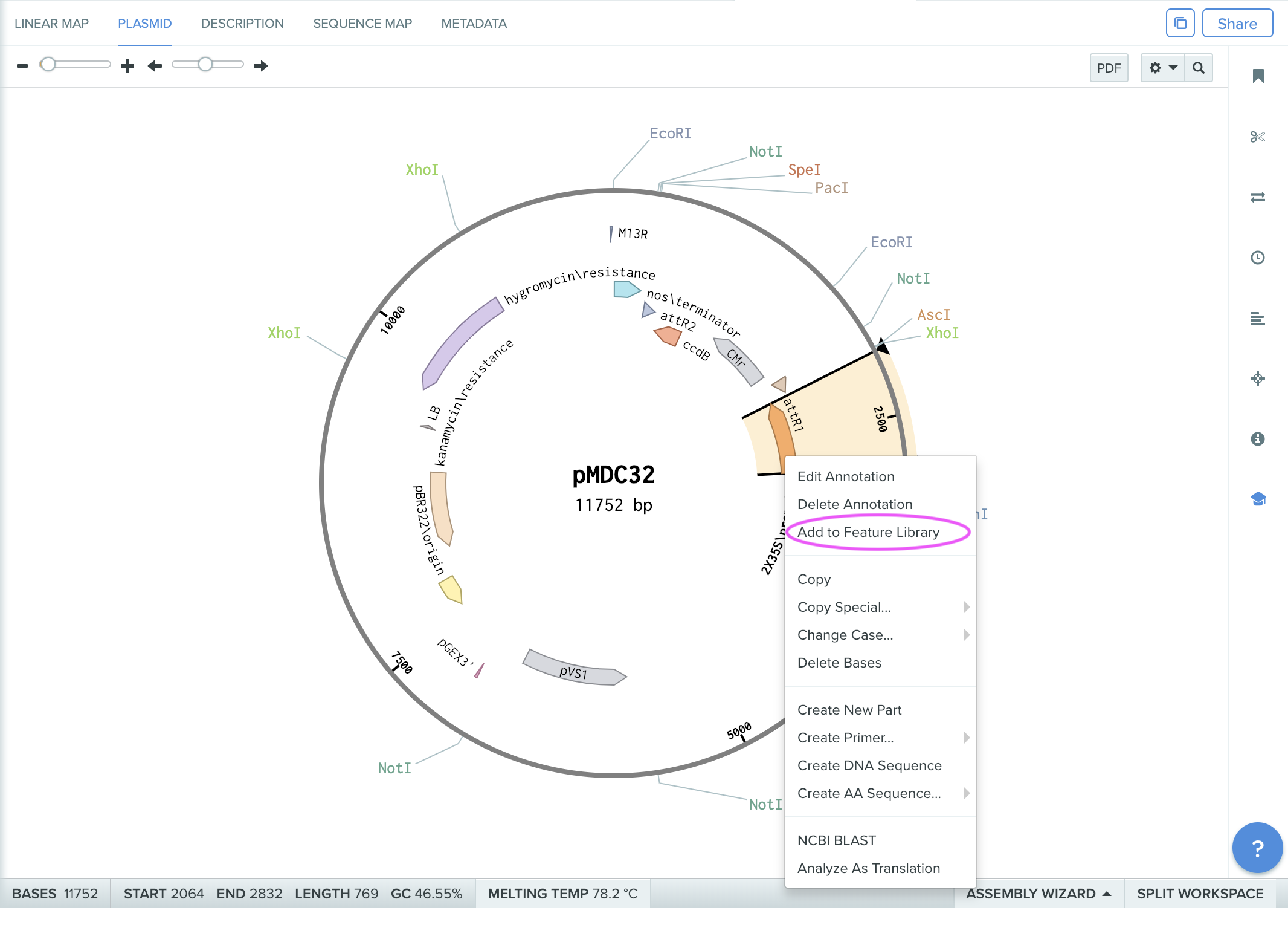 benchling.com plasmid annotation (step2)